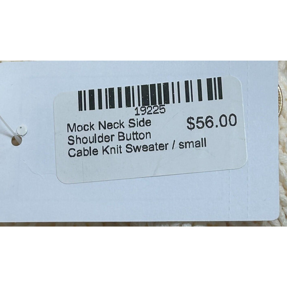 Zoe & Claire Sweater Small Cream Cable Knit Mock Neck Side Shoulder Buttons NWT - Picture 9 of 10